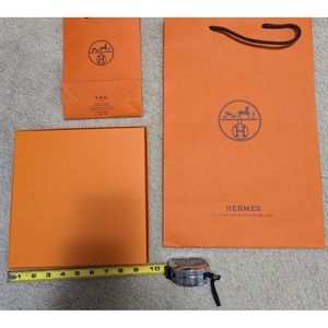 Authentic Hermes shopping bags (2 sizes) & scarf box